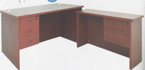 Office Desk 160×75 with Side Return & Drawers – Mahogany