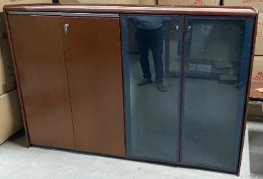 Office Cabinet 180 cm with Wood & Glass Doors – Mahogany