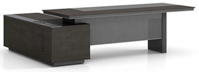 Executive L-Desk 240 cm with Glass Modesty Panel – Right Cabinet – Dark Grey