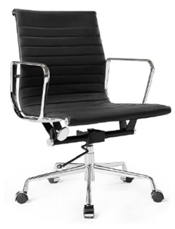 Medium-Back Ribbed Leather Chair with Chrome Frame – Black