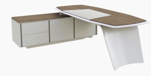 Executive L-Desk 240 cm with Two-Layer Top – Left Cabinet – Light Walnut / White
