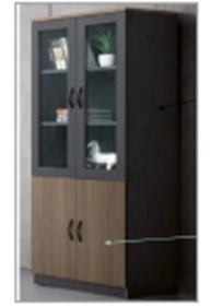 Filing Cabinet with Glass Doors & Lock – Walnut / Black