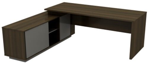 Manager L-Desk 240 cm – Left Cabinet – Dark Walnut / Grey