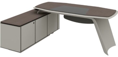 Executive L-Desk 240 cm with Two-Layer Top – Left Cabinet – Dark Walnut / White