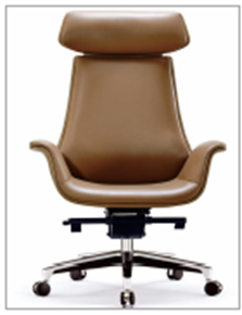 High-Back PU Leather Chair with Aluminium Base – Tan