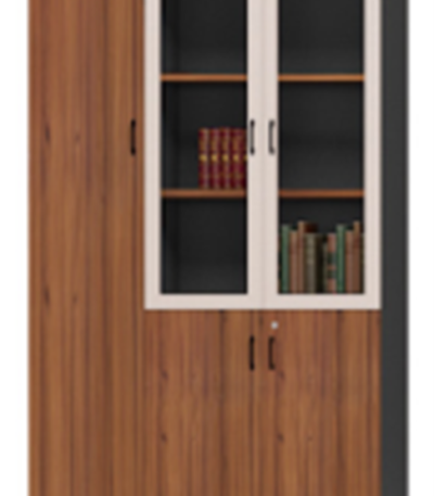 Office Cabinet 120 cm with Aluminium Frame Glass Doors – Walnut / Grey