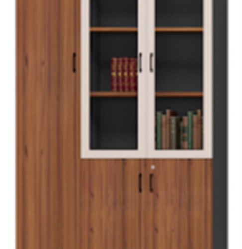 Office Cabinet 120 cm with Aluminium Frame Glass Doors – Walnut / Grey
