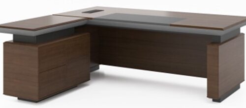 Executive Desk 240 cm with Side Cabinet – Walnut / Dark Grey