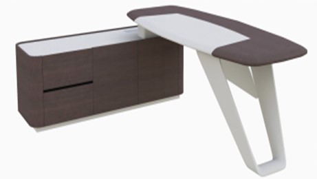 Executive L-Desk 240 cm with Ring Leg – Left Cabinet – Dark Walnut / White