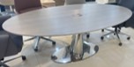Oval Meeting Table 220 cm – Grey Oak / Stainless Steel