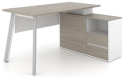 L-Shaped Workstation 160 cm – Right Storage – Grey Oak / White