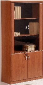 Bookcase Cabinet with Glass & Wooden Doors – Cherry