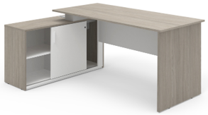 Manager L-Desk 180 cm – Left Storage – Grey Oak / White