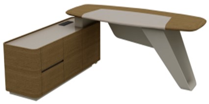 Executive L-Desk 240 cm with Ring Leg – Left Cabinet – Light Walnut / White