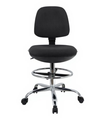Cashier chair in black fabric with chrome base and footrest – كرسي كاشير أسود