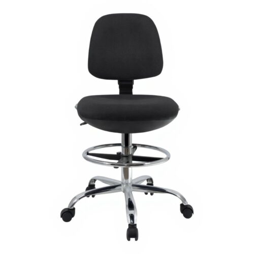 Cashier chair in black fabric with chrome base and footrest – كرسي كاشير أسود