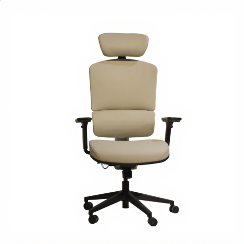 High-Back Executive Chair with Headrest – Beige PU Leather | كرسي مدير جلد ظهر عالي بيج