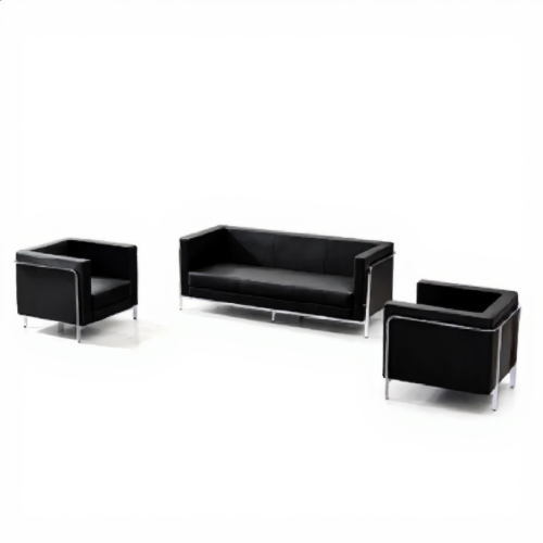Executive Sofa Set 3+1+1 – Black PU Leather | طقم كنب 3+1+1 جلد أسود