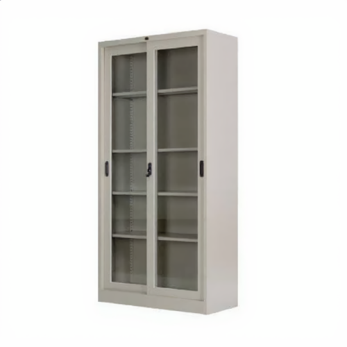 Steel Filing Cabinet 2 Sliding Glass Doors 120×40×200 – Beige | خزانة ملفات حديد بابين زجاج سحاب بيج