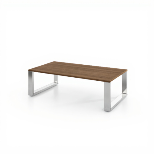 Coffee Table 120×60 – Walnut, Silver Metal Legs | طاولة وسط 120×60 جوز أرجل حديد فضية