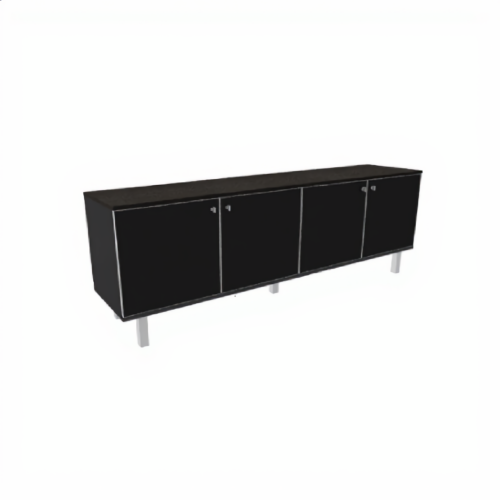 Credenza 200×46×72 with 4 Glass Doors – Black | خزانة خلفية 4 أبواب زجاج أسود