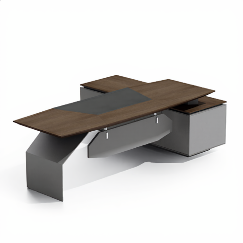 Executive L-Desk 240cm – Left Cabinet, Dark Walnut | مكتب مدير حرف L خزانة يسار جوز داكن