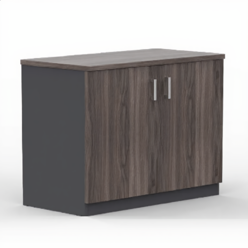 Low Filing Cabinet 2 Doors 80cm – Walnut/Grey | خزانة ملفات خشب بابين