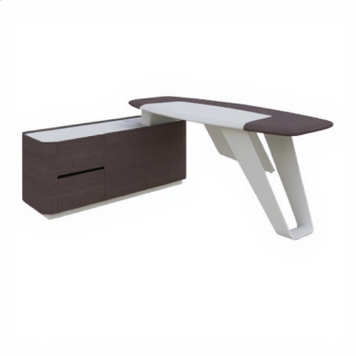 Executive L-Desk 240cm – Ring Leg, Right Cabinet, Dark Walnut | مكتب مدير حرف L بأرجل حلقية خزانة يمين جوز داكن